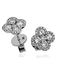 1.20ct VS/E-F Clover Round Natural Diamond Cluster Earrings
