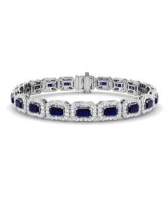 9.54ct VS/E-F Emerald cut Diamonds Blue Sapphire and Natural Diamond Halo Bracelet