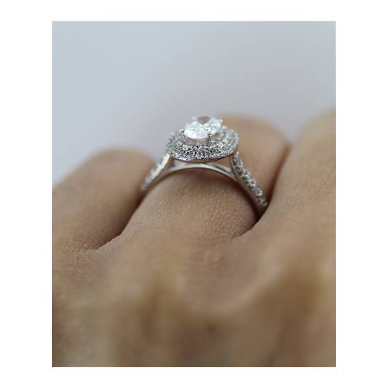 Oval Diamond Double Halo Shoulder Set Ring