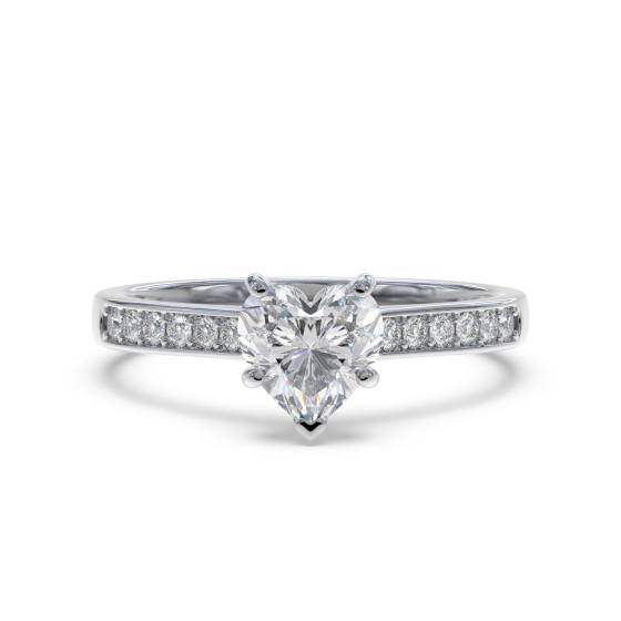 0.85ct VS/F Heart cut Natural Diamond Shoulder Set Ring