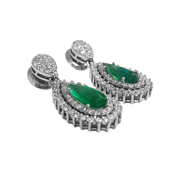 3.13ct VS/F-G Pear Cut Emerald Gemstone Double Halo Earrings