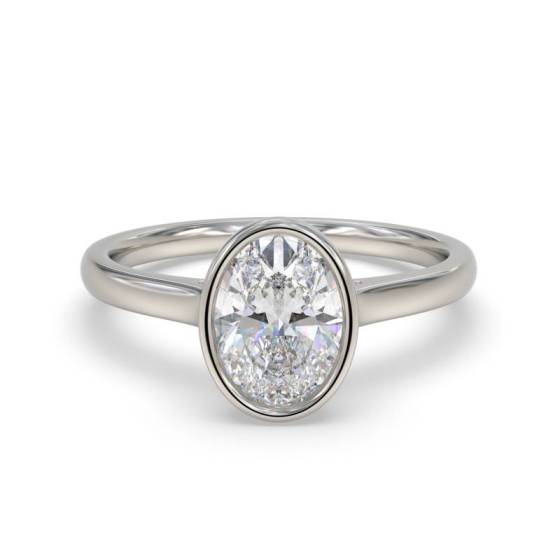 2.10ct VVS2/E Oval Cut Lab Grown Bezel Set Solitaire Ring