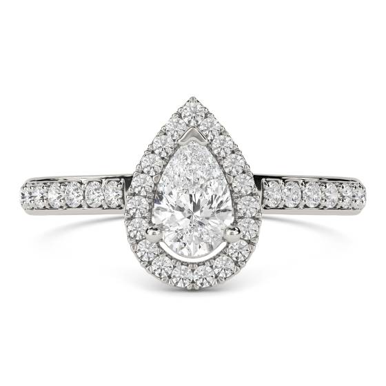 0.30ct VVS1/D Pear Natural Diamond Single Halo Shoulder Set Ring