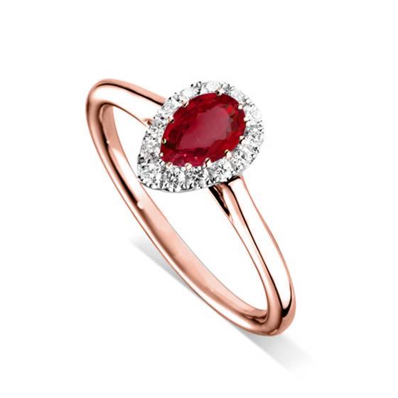 0.75ct Pear Ruby and Diamond Halo Ring
