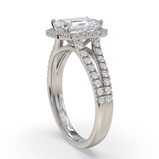 Emerald Diamond Halo Engagement Ring