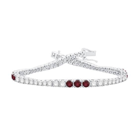 5.00ct VS/E-F Round cut Ruby Gemstone and Labgrown Diamonds Bracelet
