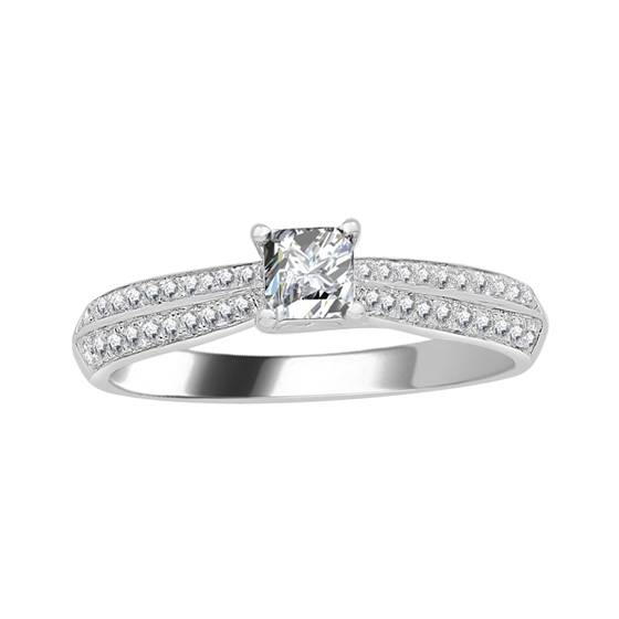 0.53ct VS/F Princess Natural Diamond Shoulder Set Ring