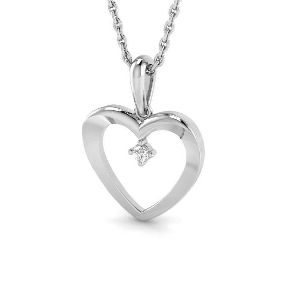 0.02ct I1/G Round cut Natural Diamonds Heart Shape Pendant in 9k White Gold
