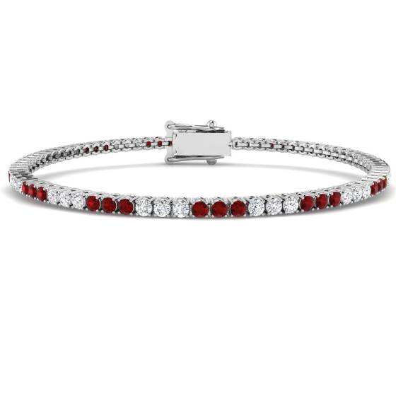 2.53ct SI2/G Round cut Ruby Gemstone Bracelet in 18k White Gold