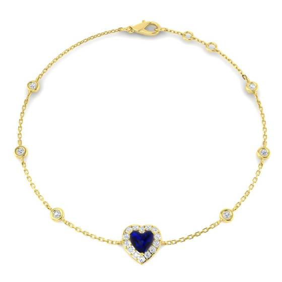 1.18ct SI2/G Heart cut Blue Sapphire Gemstone Bracelet in 9k Yellow Gold