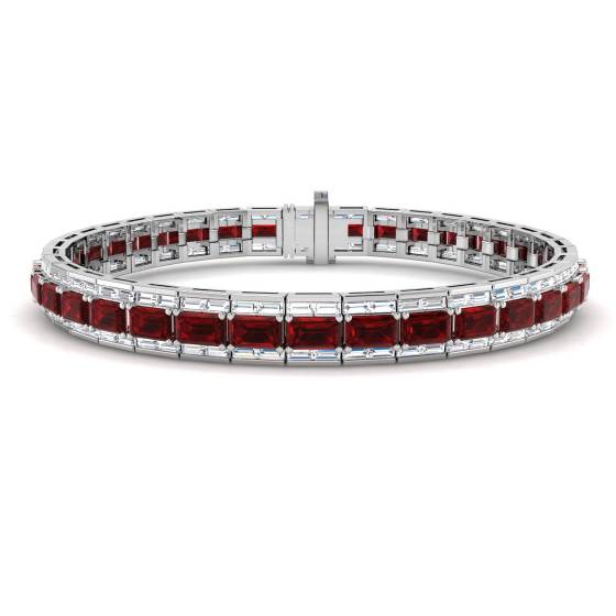 15.28ct SI2/G Emerald cut Ruby Gemstone Bracelet in 18k White Gold