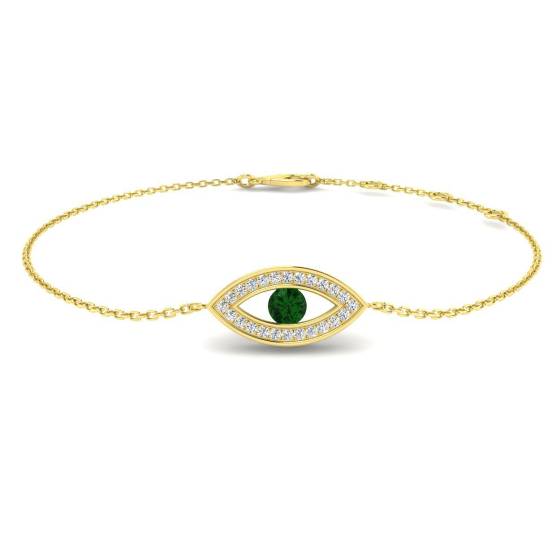 0.23ct SI2/G Round cut Natural Diamonds and Emerald Gemstone Bracelet in 9k Yellow Gold