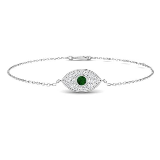 0.32ct SI2/G Round cut Natural Diamonds and Emerald Gemstone Bracelet in 9k White Gold