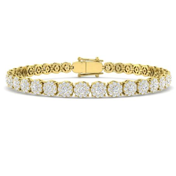 3.77ct SI2/G Round cut Natural Diamonds Halo Bracelet in 9k Yellow Gold
