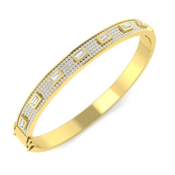 1.64ct SI2/G Round cut Natural Diamond Designer Bangle in 9k Yellow Gold