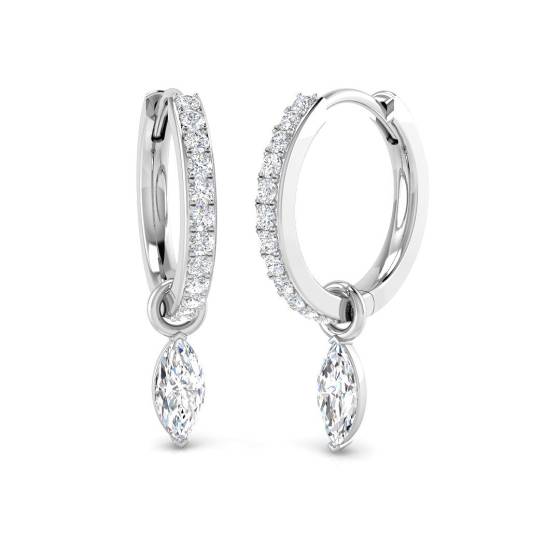 0.64ct SI2/G Marquise cut Natural Diamond Drop Earrings in 18k White Gold