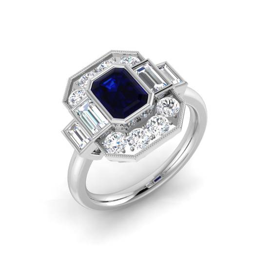 2.13ct SI2/G Emerald cut Blue Sapphire Gemstone Ring in Platinum