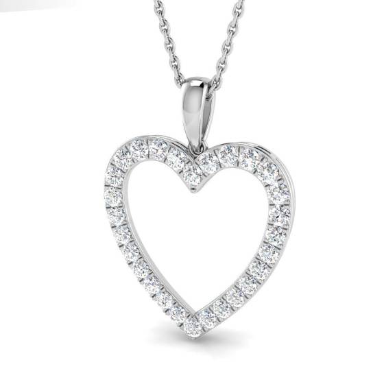 0.49ct SI2/G Round cut Natural Diamond Heart Pendant in 18k White Gold