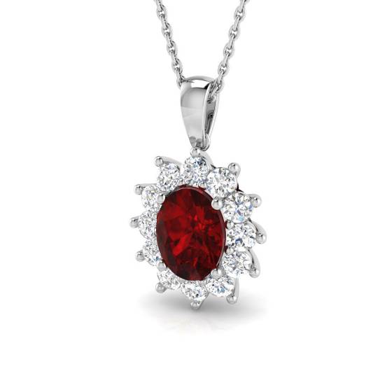2.02ct SI2/G Oval cut Ruby Gemstone Pendant in 18k White Gold