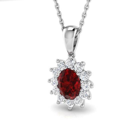 0.77ct SI2/G Oval cut Ruby Gemstone Pendant in 18k White Gold