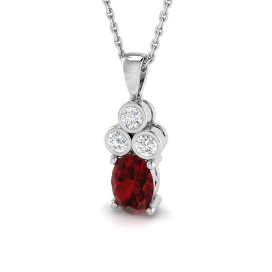 1.04ct SI2/G Oval cut Ruby Gemstone Bezel Set Pendant in 18k White Gold