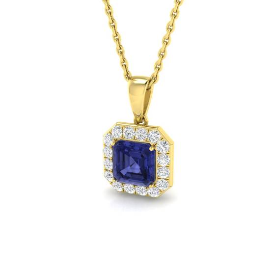 0.96ct SI2/G Emerald cut Multi Sapphire Gemstone Pendant in 18k Yellow Gold