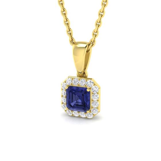 0.39ct SI2/G Emerald cut Multi Sapphire Gemstone Pendant in 18k Yellow Gold