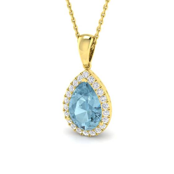 2.45ct I1/G Pear cut Aquamarine Gemstone Pendant in 9k Yellow Gold