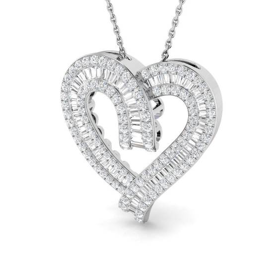 1.12ct SI2/G Round cut Natural Diamond Heart Pendant in 18k White Gold