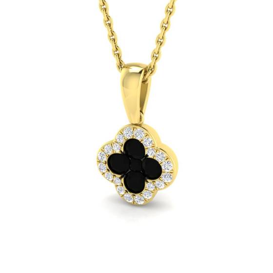 0.36ct SI2/G Round cut Black Natural Diamonds Clover Pendant in 18k Yellow Gold
