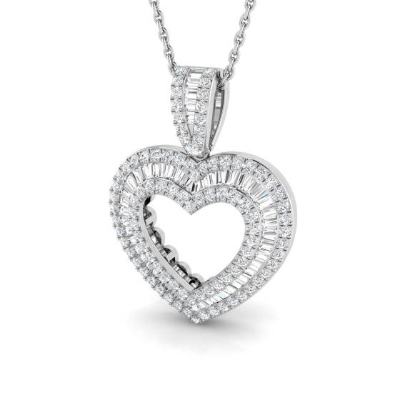 0.62ct SI2/G Round cut Natural Diamond Heart Pendant in 9k White Gold