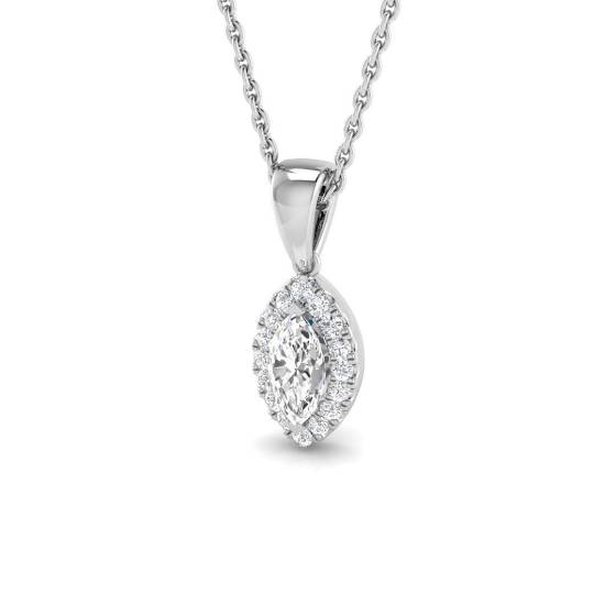 0.34ct SI2/G Marquise cut Natural Diamond Halo Pendant in 18k White Gold