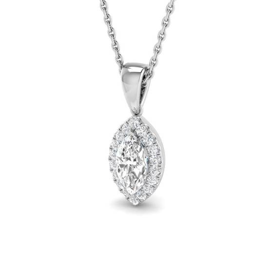 0.57ct SI2/G Marquise cut Natural Diamond Halo Pendant in 18k White Gold