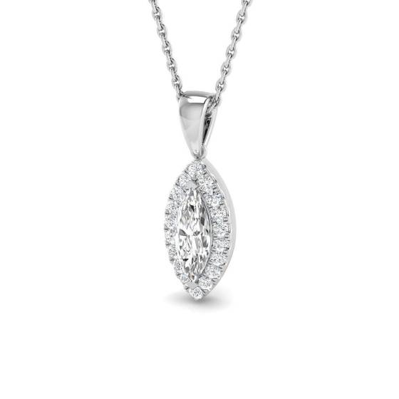 0.55ct SI2/G Marquise cut Natural Diamond Halo Pendant in 18k White Gold
