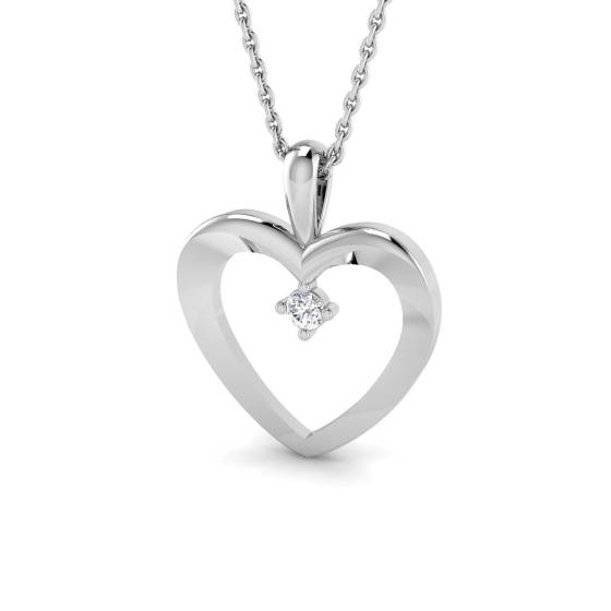 0.05ct I1/G Round cut Natural Diamond Heart Shape Pendant in 9k White Gold