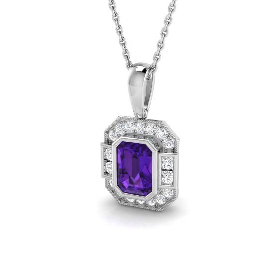 1.04ct I1/G Emerald cut Amethyst Gemstone Pendant in 9k White Gold