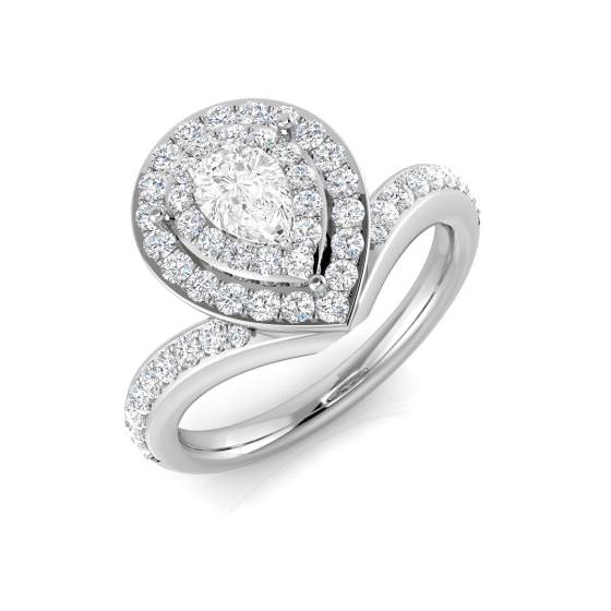 0.82ct SI2/G Pear cut Halo Natural Diamond Ring in Platinum