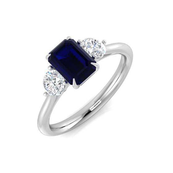1.53ct SI2/G Emerald cut Blue Sapphire Gemstone Ring in Platinum