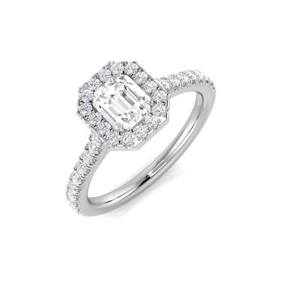 1.05ct SI1/G Emerald cut Natural Diamond Halo Ring in Platinum