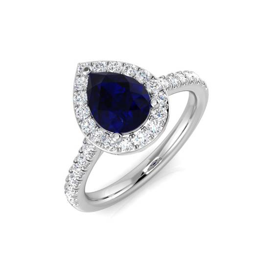 1.56ct SI2/G Pear cut Blue Sapphire Gemstone Ring in Platinum
