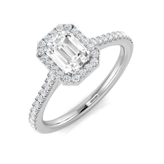 0.92ct SI2/F Emerald cut Natural Diamond Halo Ring in Platinum