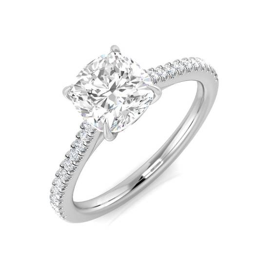 1.63ct SI1/G Cushion cut Natural Diamond Shoulder Set Engagement Ring in Platinum