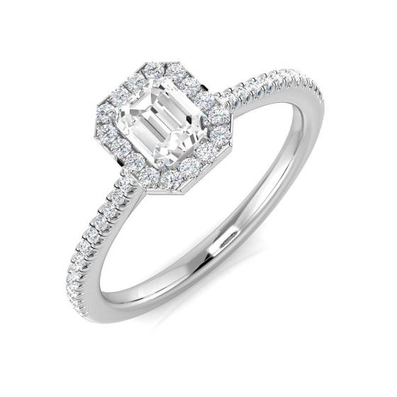0.54ct SI1/G Emerald cut Natural Diamond Halo Ring in Platinum
