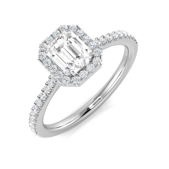 0.89ct SI1/G Emerald cut Natural Diamond Halo Ring in Platinum