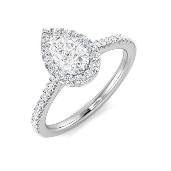 0.72ct SI1/G Pear cut Natural Diamond Halo Ring in Platinum