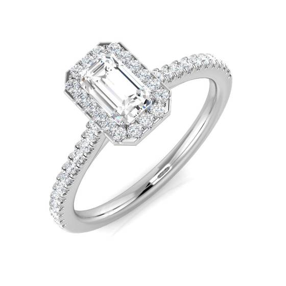 0.68ct SI1/G Emerald cut Natural Diamond Halo Ring in Platinum