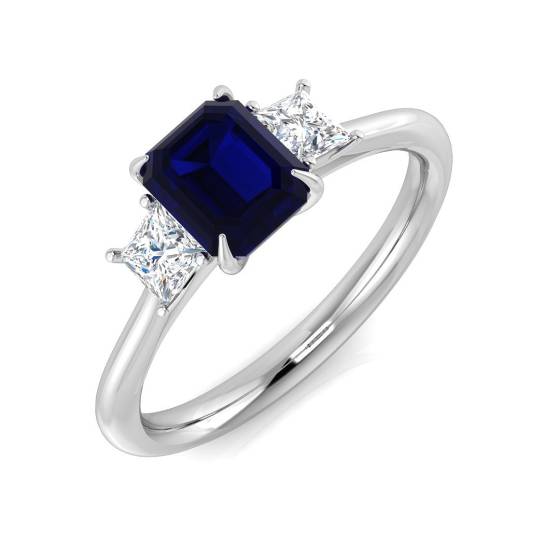 1.24ct SI1/G Emerald cut Blue Sapphire Gemstone Ring in Platinum