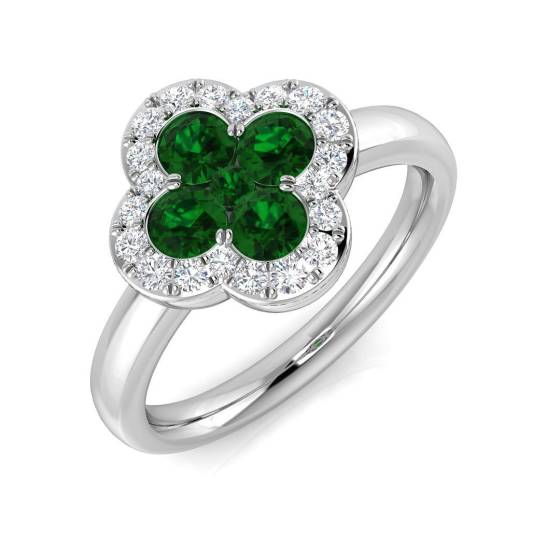 0.80ct SI2/G Round cut Green Emerald Gemstone Ring in Platinum
