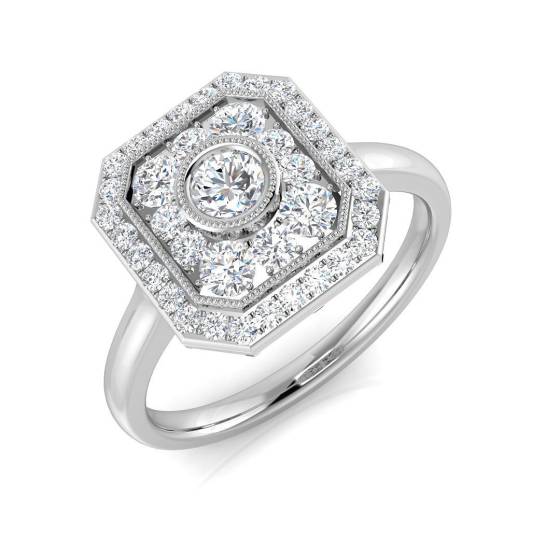 0.65ct SI2/G Round cut Natural Diamond Vintage Ring in Platinum