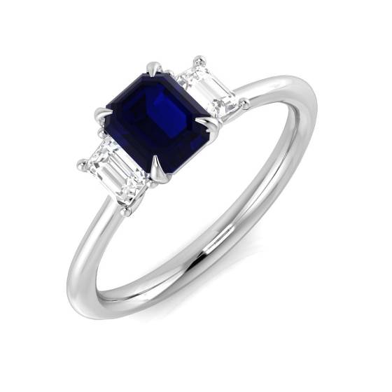 1.13ct SI1/G Emerald cut Blue Sapphire Gemstone Ring in Platinum
